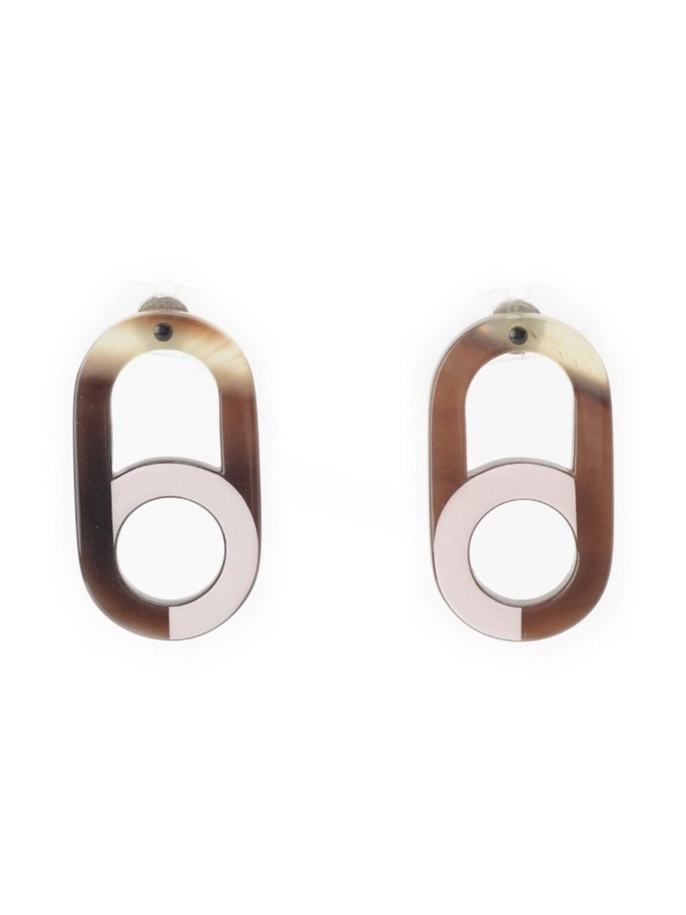Hermes Variation Metal Buffalo Horn Earrings Pink Brown